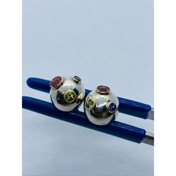 Tiffany & Co. Etoile Ball Earrings Sterling 18K Gold Tourmaline Sapphire Peridot - Picture 5 of 11